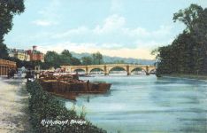 Richmond Bridge from downstream,river view,horse unloading barge